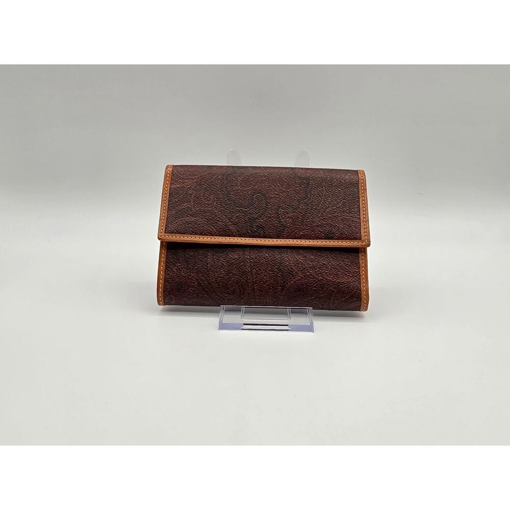 ETRO Milano Paisley Trifold Wallet Brown Leather Vintage Made In Italy